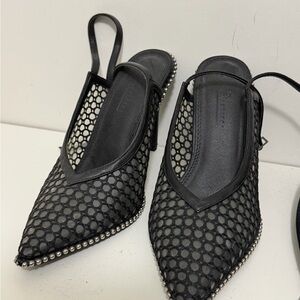 ASOS Black Mesh Pointed Slingback Mules with Studded Trim